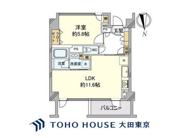 間取り図 1LDK、専有面積41.87m2、バルコニー面積4.02m2