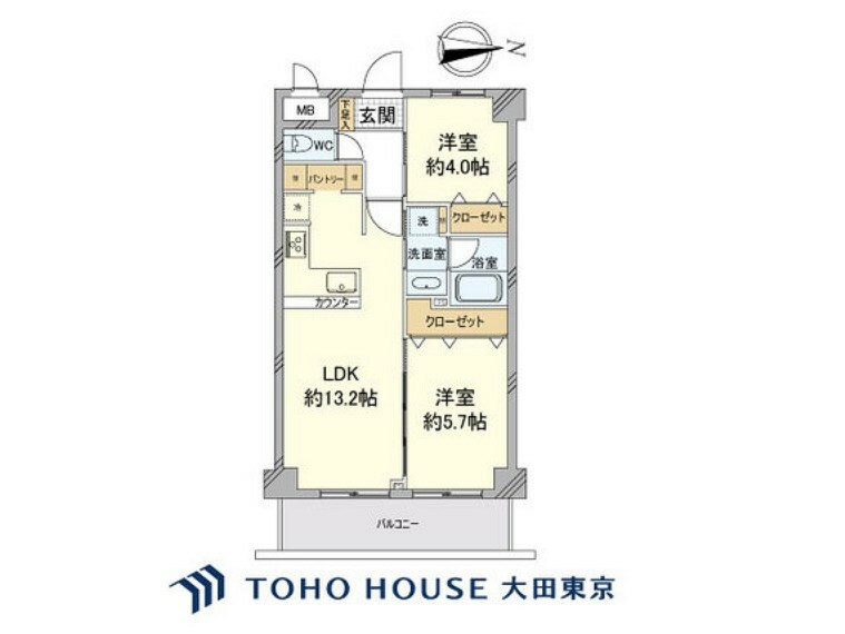 間取り図 2LDK、専有面積50.76m2、バルコニー面積7.56m2