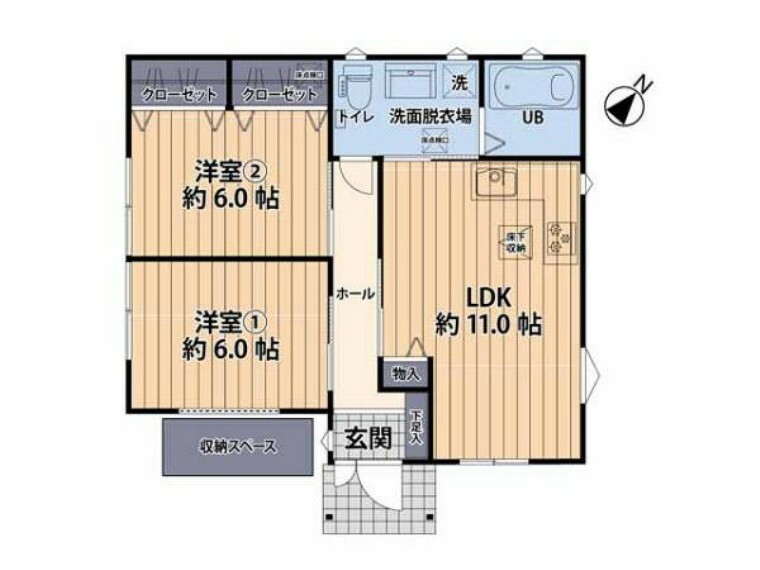 間取り図 いま人気の平屋一戸建て！階段の昇り降りが無く、ワンフロアで生活ができるバリアフリーな設計となっています。 居室もゆとりある6帖の広さを確保しました！