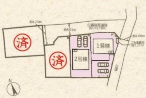 区画図 ～カースペース2台分ご用意～ ・2台分のカースペースがございますので、車通勤の方やご来客の多い方にもお勧めのお住まいです。 ・余裕の敷地で余裕の新生活をお過ごしいただけます。