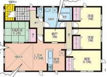 2号棟:ワンフロアで生活動線がコンパクトになり暮らしやすい間取り。洋室は5帖以上で広々空間です。