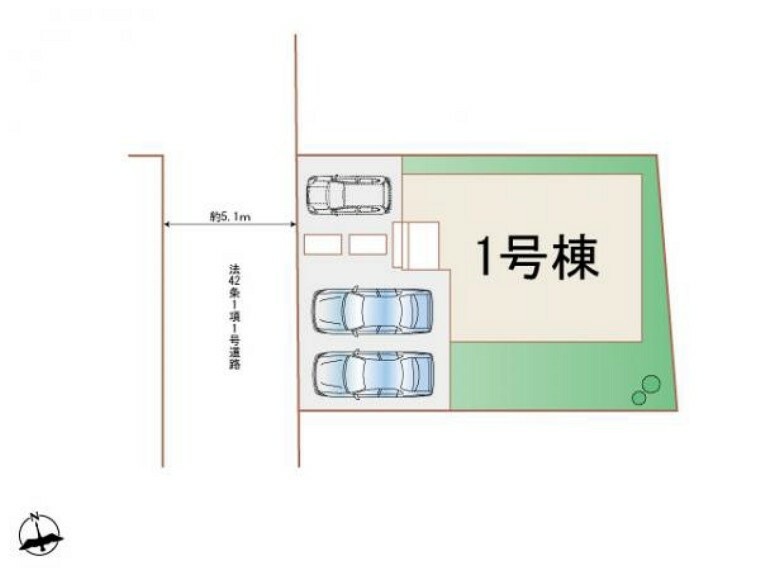 区画図 敷地内に3台並列駐車可能です。※車種による