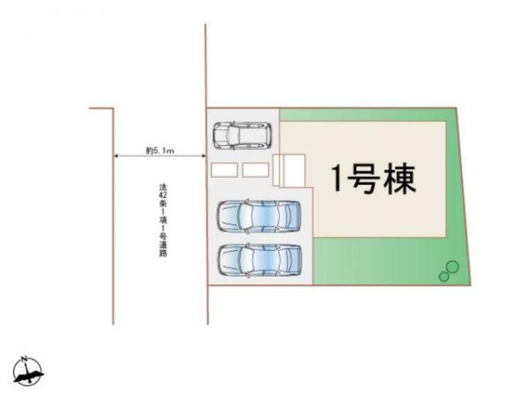 区画図 敷地内に3台並列駐車可能です。※車種による