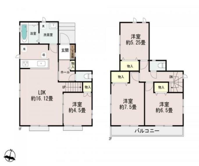 間取り図 【1号棟】 リビング階段なので安心して家族を見守ることができます。2階は充実の3居室配置です。
