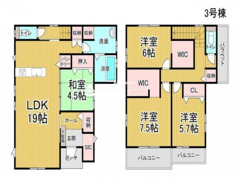 間取り図 LDK＋続き和室で22帖以上の広々空間！