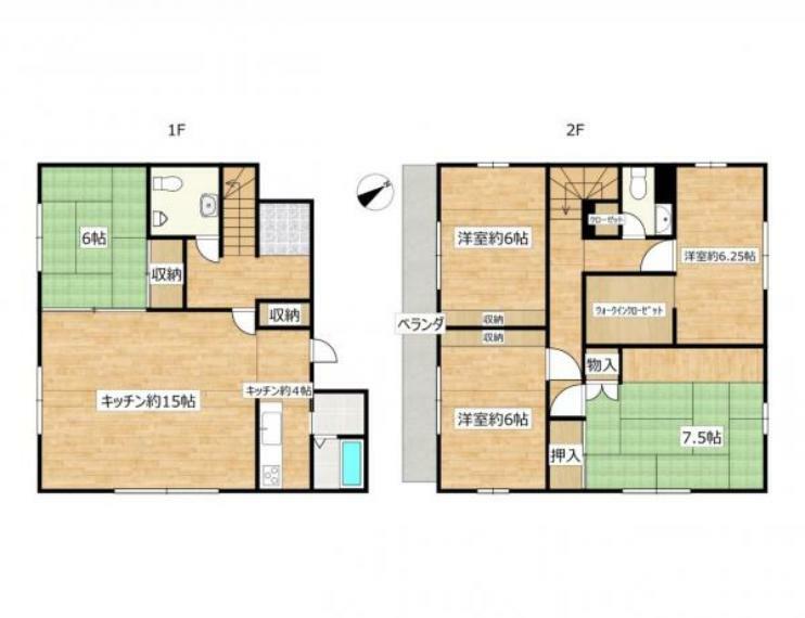 【間取り図】お部屋数の多い5LDKの間取り。各居室収納付きで生活スペースがゆったり確保できます。