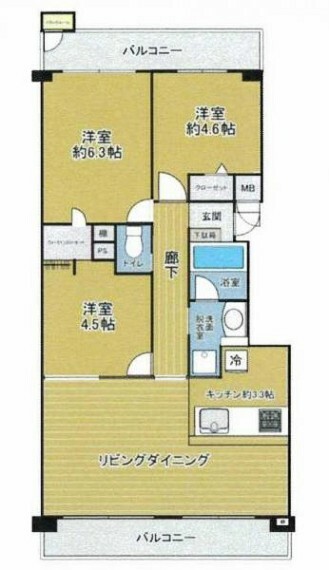 間取り図 全室洋室、両面バルコニーで風の通り道も作れます