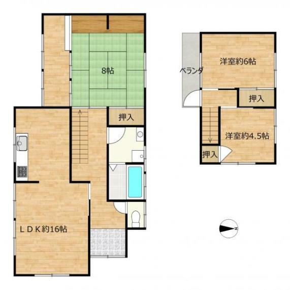 間取り図 【間取り図】間取り図です。3LDKの2階建てです。水回り設備は全て新品交換します。お風呂を1坪サイズに拡張する予定なので大人でも足が伸ばせるお風呂に入ることができます。