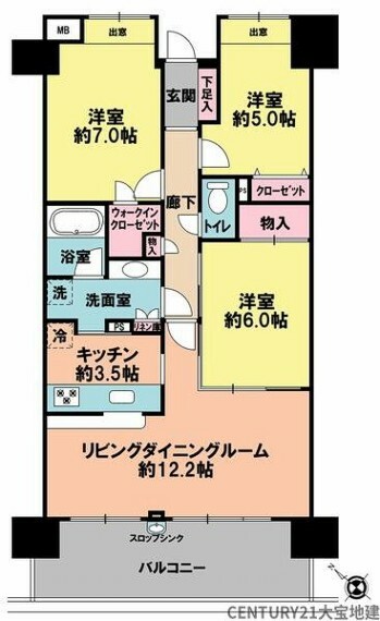 間取り図 ■5階のお部屋、南西向きにつき陽当り、通風良好です ■ファミリータイプの3LDK＋ウォークインクローゼット ■オール洋室 ■全居室収納付き、さらに洗面室にもうれしいリネン庫付き！