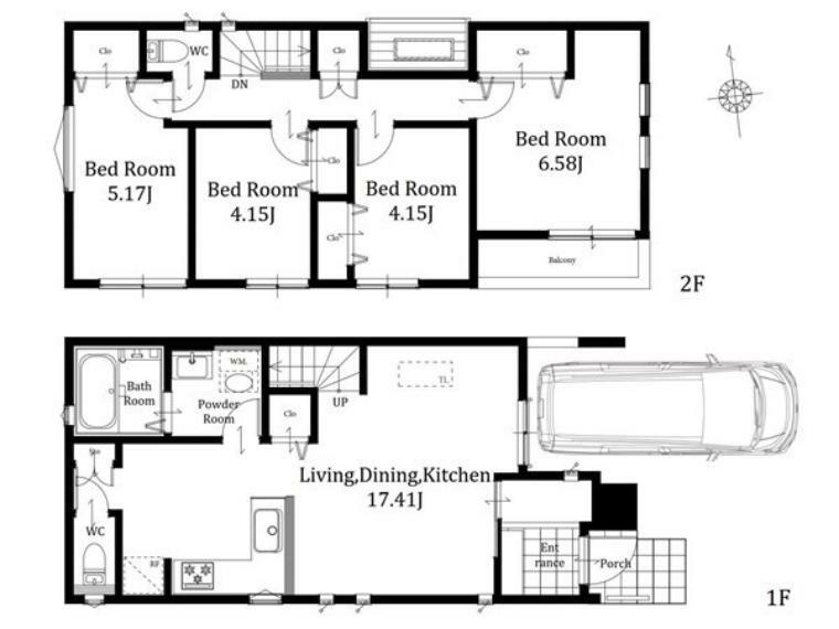 間取り図 5号棟: LDKには対面式キッチンを採用全室南向きのため日中は明るい光が差し込みます全室収納付きでお部屋をすっきりとご使用いただける新邸です