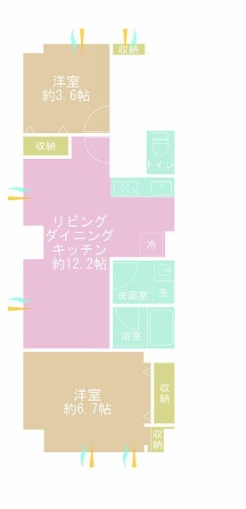 間取り図 2LDK、専有面積52.6m2、バルコニー面積7.86m2