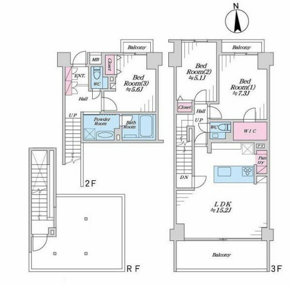 間取り図 新規内装リノベーション済（令和5年12月）、きれいな室内で快適な新生活をスタートできます。戸建感覚で暮らせるメゾネットタイプのお部屋です。