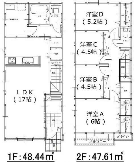 間取り図 17帖のリビングには階段があり、家族のコミュニケーションの絆が深まる間取りです。