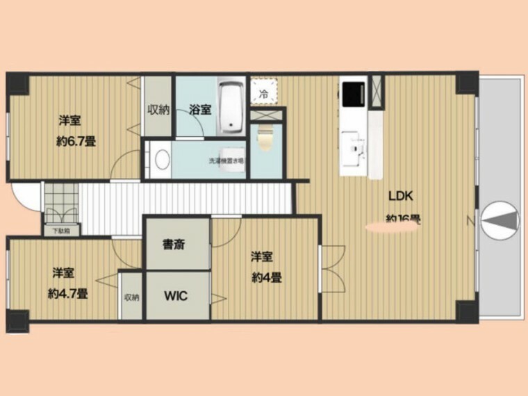 間取り図 穏やかな風と陽光を導き、プライバシーに配慮された設計プランを採用し、居住性を一段と心地よいものにしています。周辺環境とのコラボレーションにより明るく開放的な空間を演出。