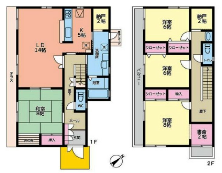 間取り図 ■全室南西向きの明るいお住まい。LDKは広々19帖続き間の和室も暖かな陽ざしに包まれた快適空間。居室は全室6帖以上に書斎や収納も設備されています。■