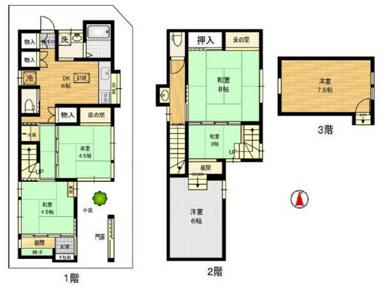 間取り図 門扉入ってすぐに小庭のあるお住まい ～和テイストのお住まい お部屋6部屋あり