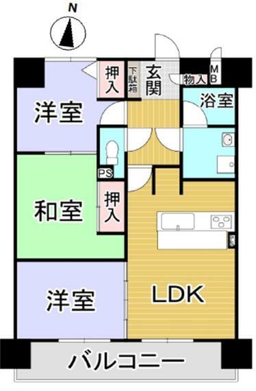 エクセル新長沢北ウイング(3LDK) 2階の間取り