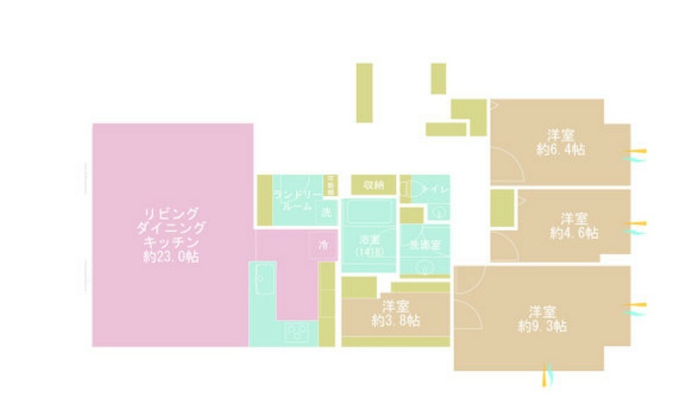 間取り図 3LDK、専有面積107.2m2、バルコニー面積19.5m2