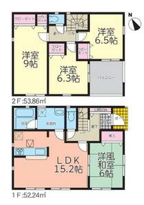 【1号棟間取り図】4LDK　建物面積106.10平米（32.15坪）