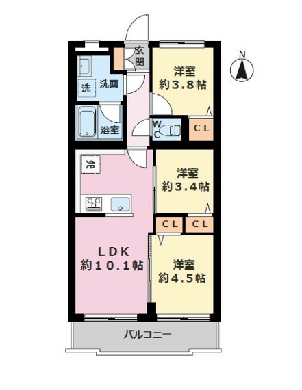 間取り図 ■3階建て2階部分の南向き住戸で陽当り良好  ■専有面積:50.96平米の3LDK