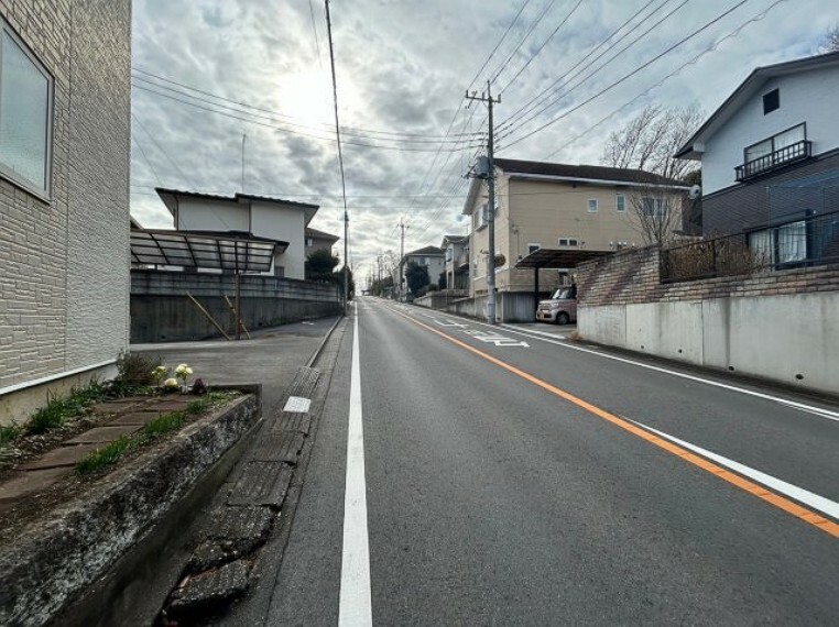 現況写真 現地前面道路。車庫入れをご確認ください。