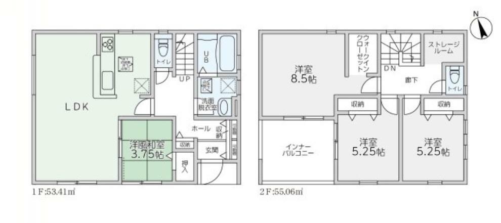 間取り図 全居室収納付きで便利です。