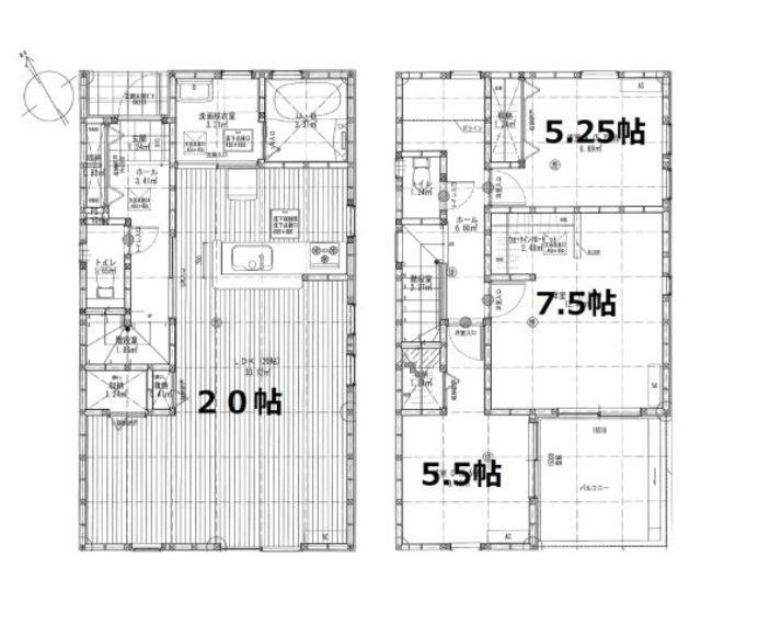 間取り図 全居室収納付きで便利です。