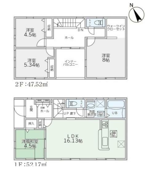 間取り図 全居室収納付きで便利です。