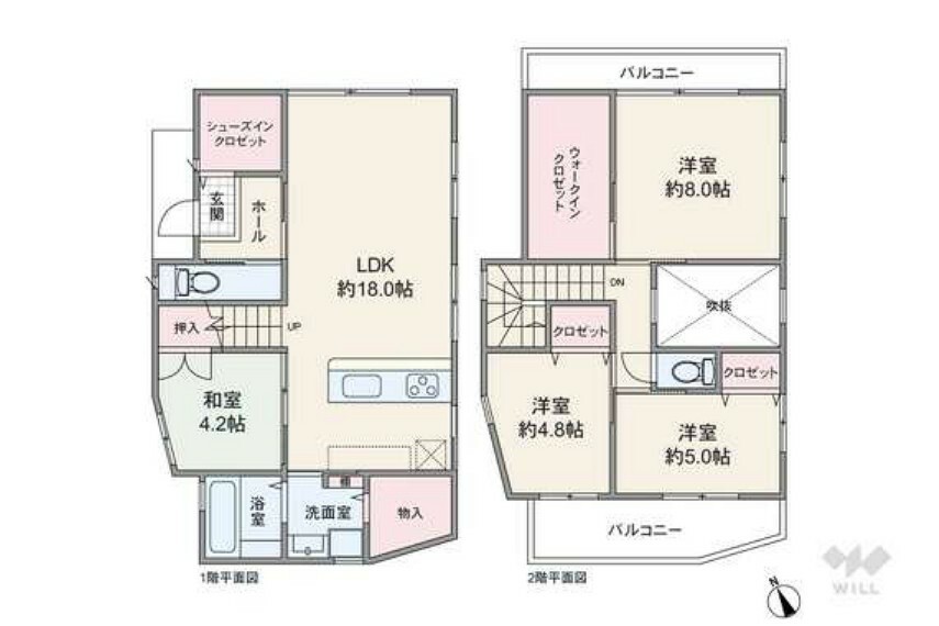 間取り図 間取りは延床面積101.88平米の4LDK。LDKは約18帖。広々としております。またリビング階段になっておりますので、家族とのコミュニケーションを増やすことができます。