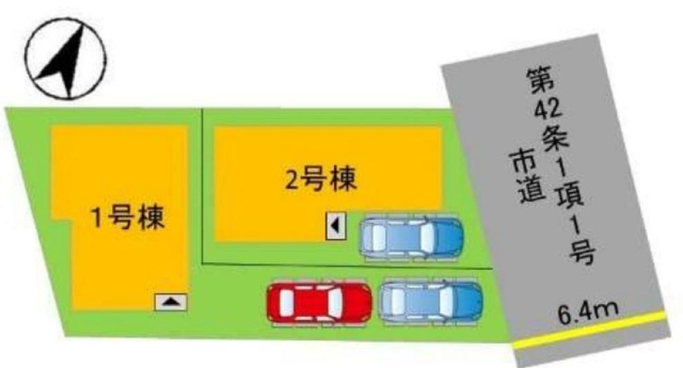 区画図 2号棟。駐車スペース1台分。