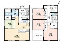 和室含む4LDK。2階には3居室、主寝室は7.5帖＆WIC付き＾＾居室から独立したストレージルームあり＾＾