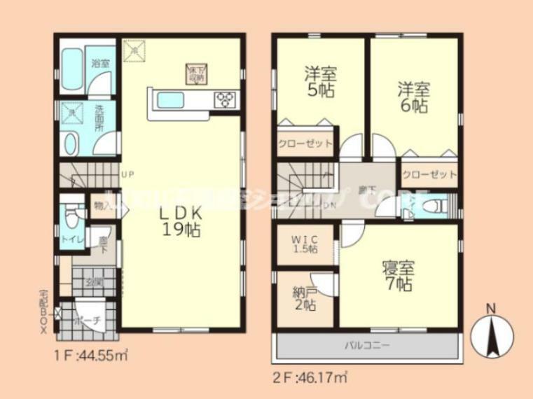 間取り図 家族が集まるLDKは広さ15.5帖と家族団らんをするのにちょうど良いサイズです。