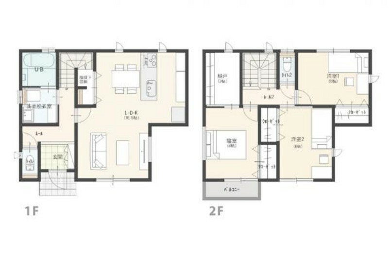 間取り図 2階洋室は全室6畳以上でプライベート空間広々！