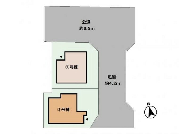 区画図 【配置図】駐車2台可能！1号棟は開放感たっぷりの角地！