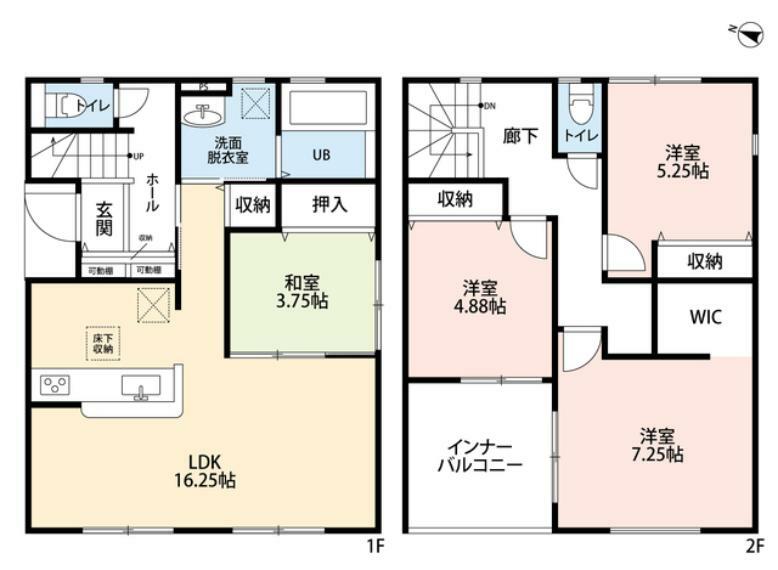 間取り図 LDKと隣接する和室を合わせると約20帖と広々＾＾2階主寝室にはウォークインクローゼット付き＾＾