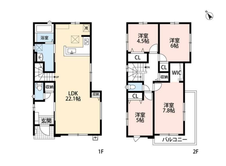 L字型のキッチンで家事効率アップ＾＾玄関ホールやリビング、2階廊下等各所に収納スペース確保＾＾