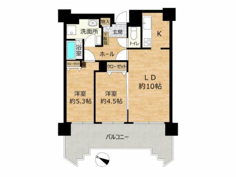 間取り図 【間取り図】2LDKです。南西側バルコニーからは天狗山が望め、日当たりも良好です。