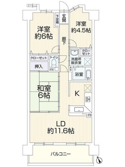 間取り図 3階部分、67.54平米、3LDK