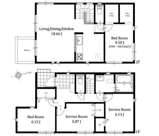 間取り図 4号棟: 18畳超の広々としたLDKは家具や家電を配置してもゆったりとした広さの住空間です2階9.2畳の居室にはウォークインクローゼット付で季節ものの収納にも役立ちます