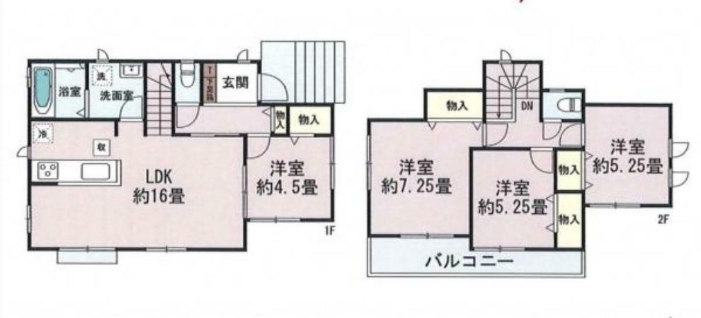 間取り図 B号棟:2階に4部屋あり各自のプライベート空間を確保できますね。 2部屋にバルコニー付きでプライベート空間も開放的に！