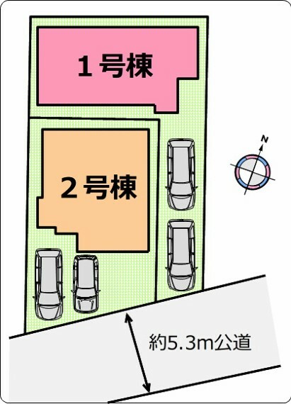 区画図 （区画図）駐車スペース2台分有り。南側道路に面しております。