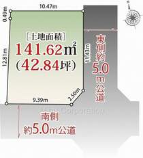 区画図:【土地面積:141.6平米（42.84坪）】