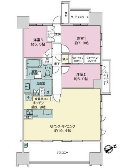 ザ・パークハウス名古屋　ディライトスクエア(3LDK) 12階の間取り