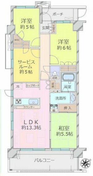 間取り図 採光・通風良好な3階部分の南東向き三方角住戸