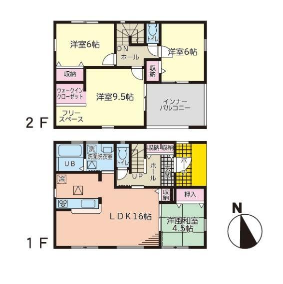 間取り図 2号棟　水廻りをまとめた間取りは家事動線を短くし、日々の生活をスムーズにします！