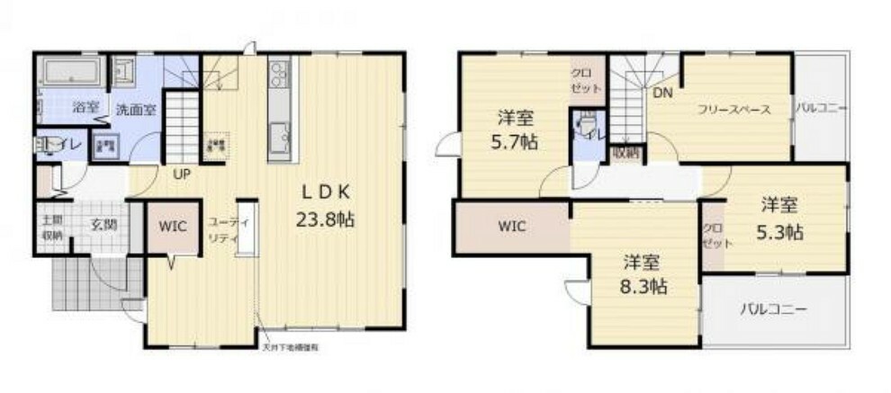 間取り図 （間取）豊富な収納スペースでお部屋がきれいに片付く設計！開放的なLDKは家族みんなでくつろげます。
