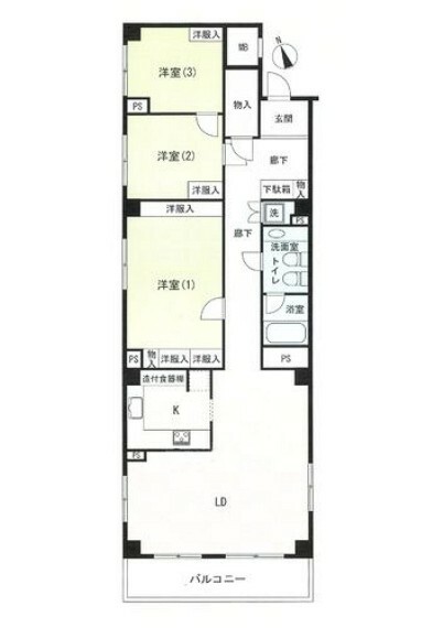 間取図　108.87m2/3LDK/南西角部屋