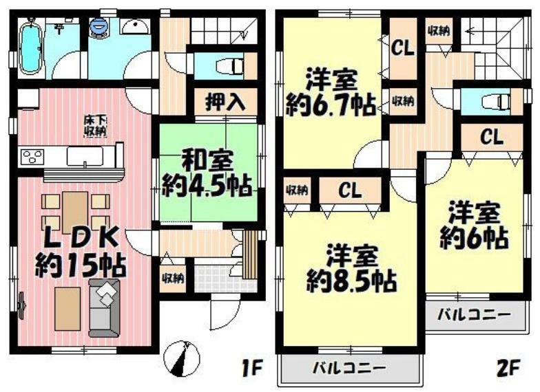 間取り図 4LDK リビング約15帖