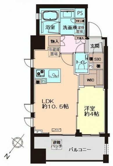 間取り図 ■2階部分の北東×北西の角住戸で採光・通風良好  ■専有面積:39.47平米の1LDK＋WIC＆SIC付き