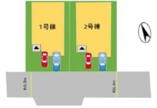 区画図 2号棟:敷地内に2台並列駐車可能です。